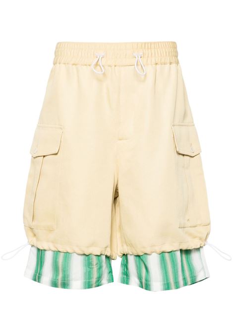 Yellow layered twill cargo shorts - men